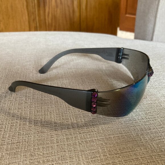 Purple Swarovski Crystals on Gold and Blue Mirror Sunglasses - Unique - unisex - Picture 6 of 13